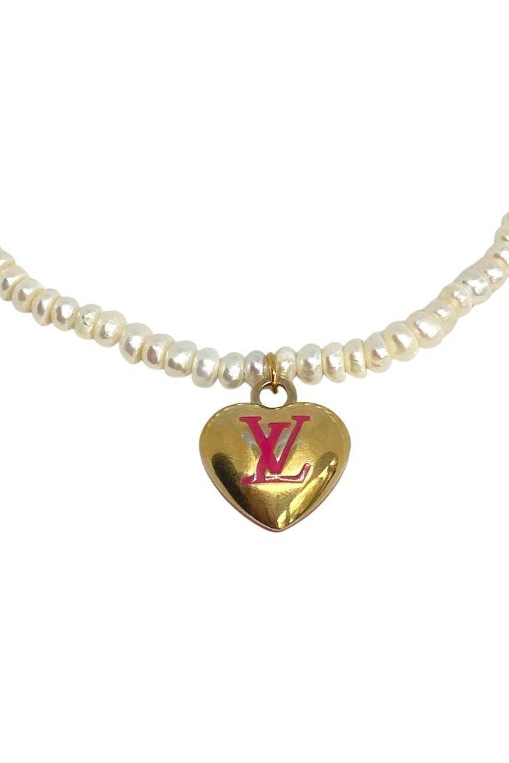 Authentic Louis Vuitton Pendant Gold Coeur -Reworked Pearls Necklace - Boutique SecondLife