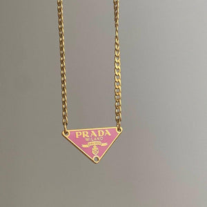 Repurposed Authentic Prada Pink tag - Necklace - Boutique SecondLife