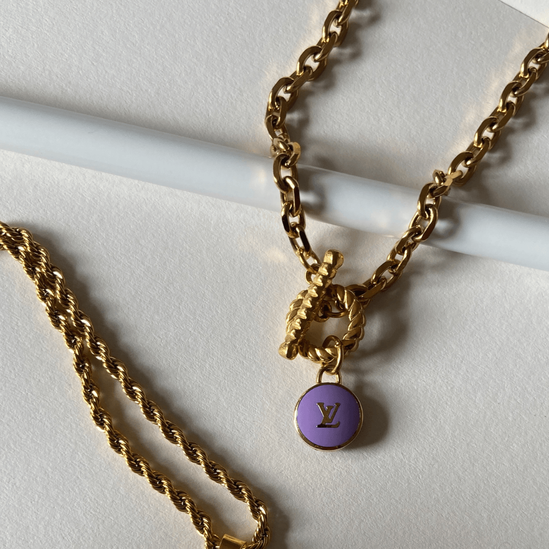 Authentic Louis Vuitton Logo Purple Pendant- Necklace - Boutique SecondLife