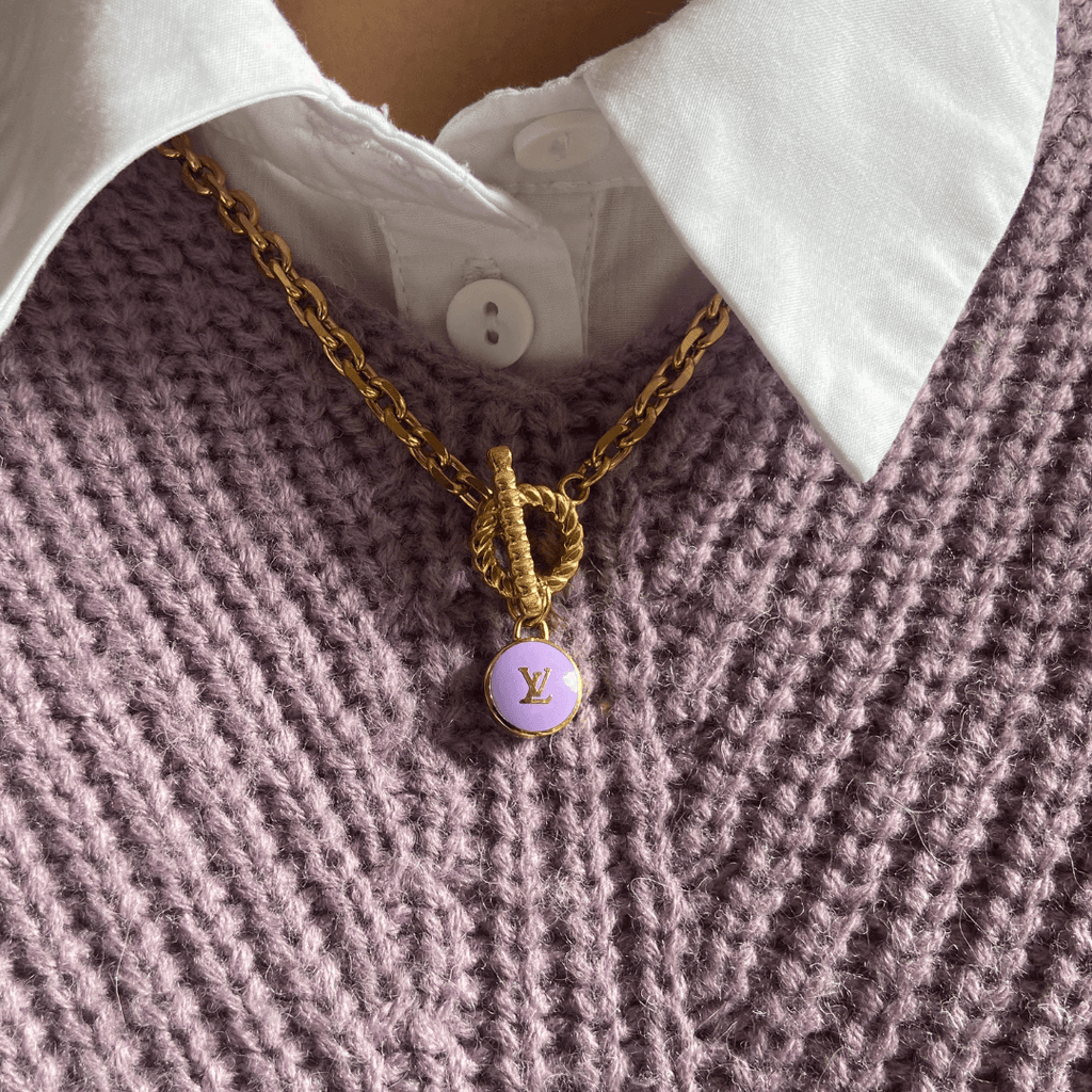 Authentic Louis Vuitton Logo Purple Pendant- Necklace - Boutique SecondLife