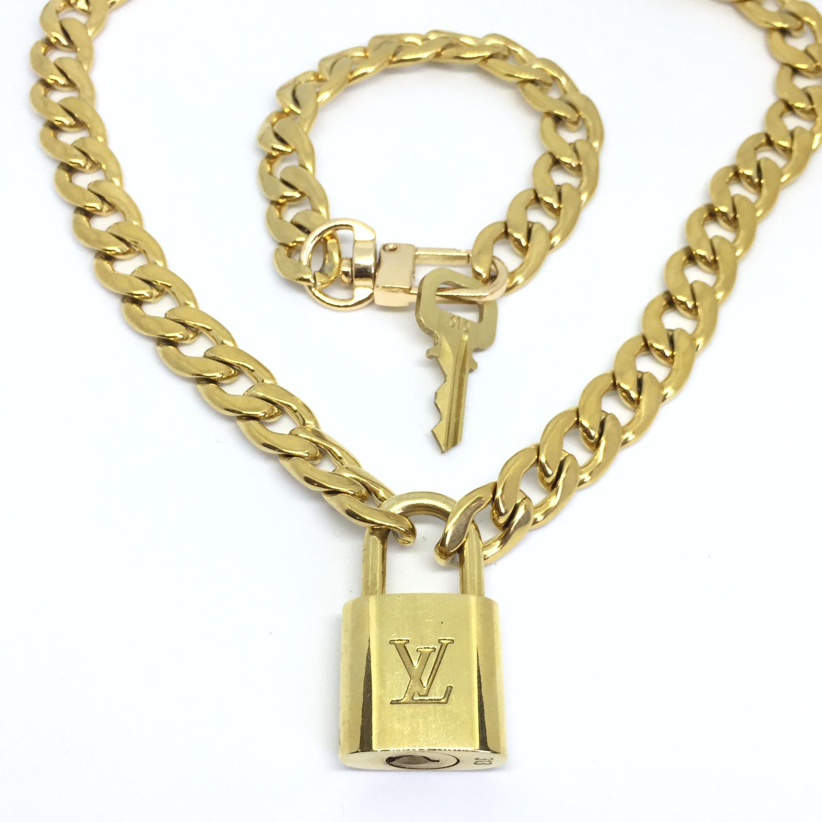 Louis Vuitton Authentic Padlock Cuban Link Necklace Lock & Key free LV  box