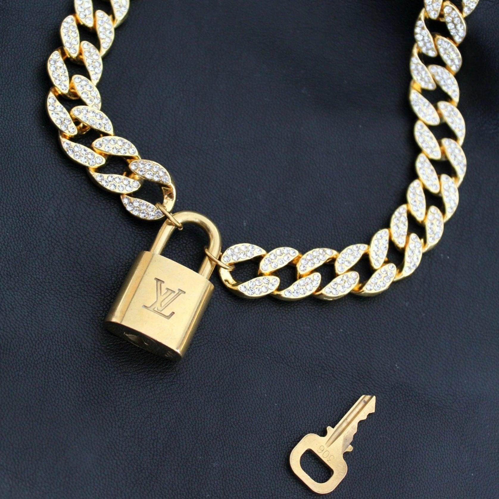 Louis Vuitton Padlock with Rhinestone Necklace For Him - Boutique SecondLife