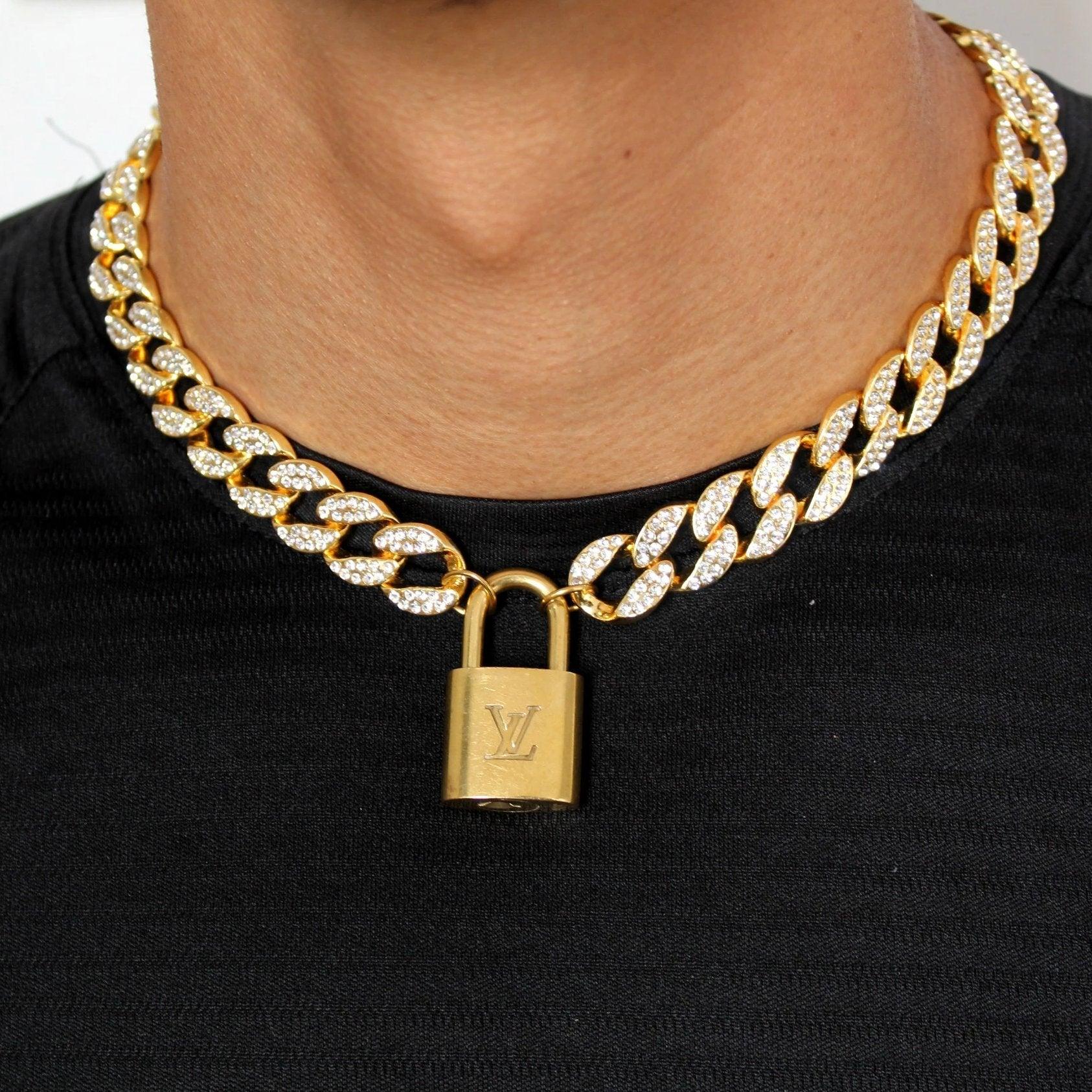 Louis Vuitton Padlock with Rhinestone Necklace For Him - Boutique SecondLife
