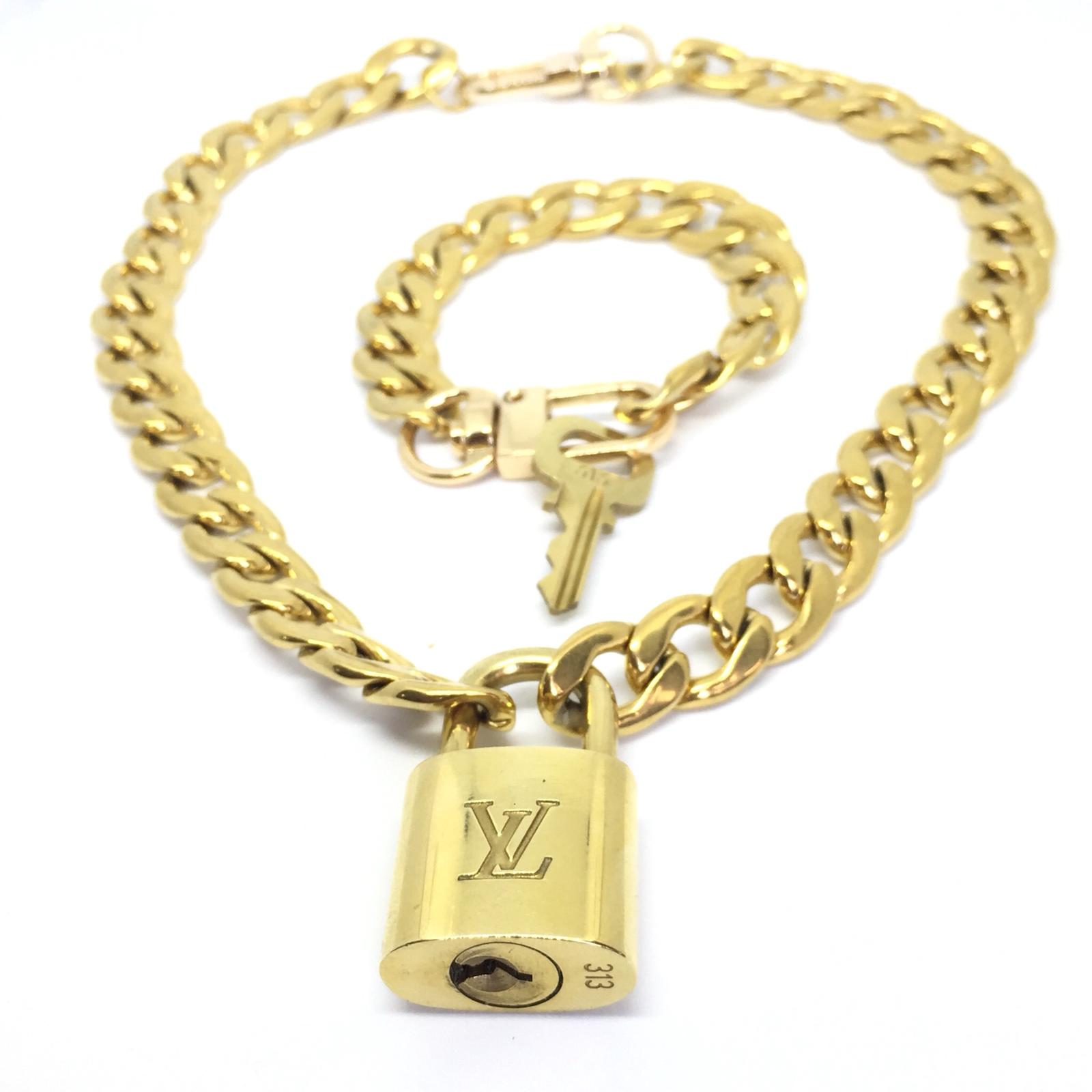 Louis Vuitton Set Lock Cuban Chain Necklace with Key Bracelet - Boutique SecondLife