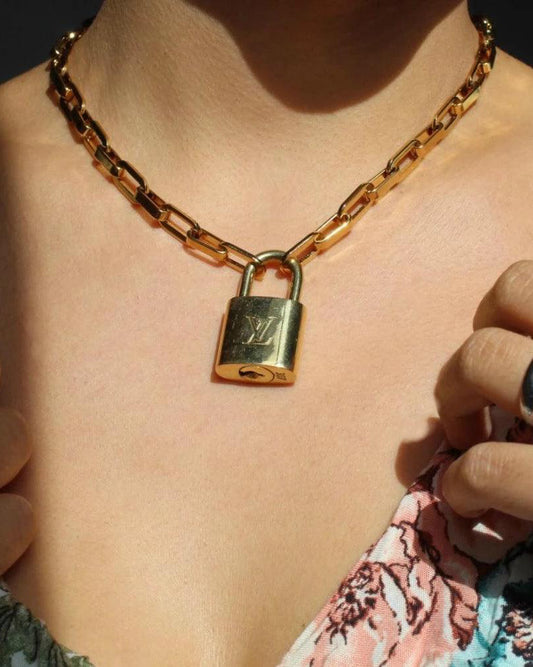 Louis Vuitton Padlock with Geometric Link Chain Necklace - Boutique SecondLife