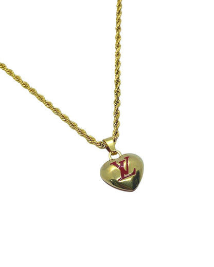 Authentic Louis Vuitton Logo Heart Charm- Reworked Necklace